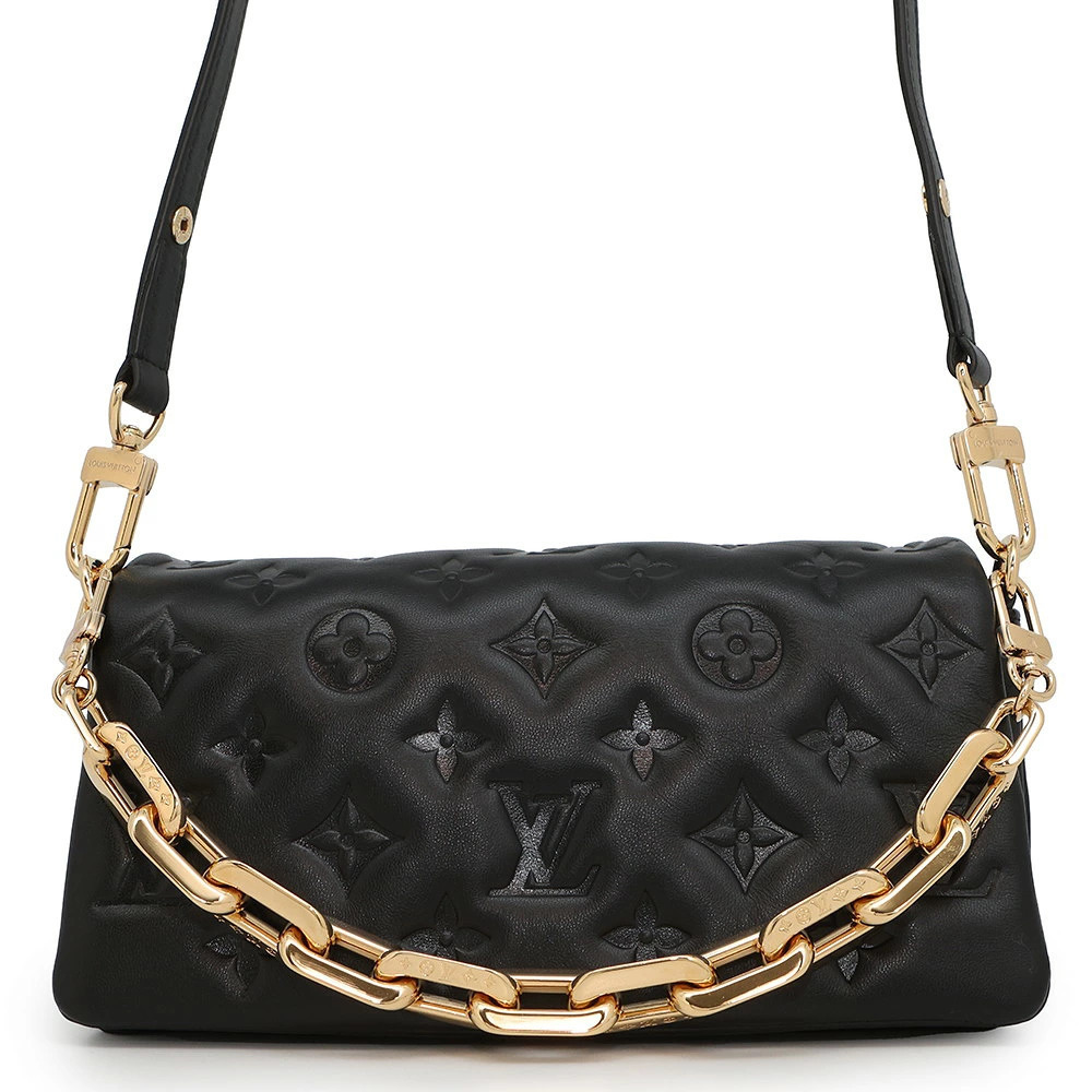 Louis Vuitton Shoulder Bag Monogram Lambskin Leather Pochette Coussin Black